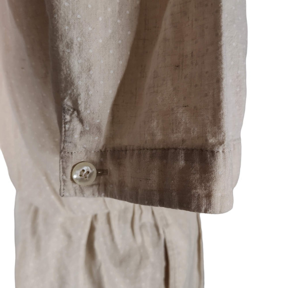 Vintage 90s Linen Blend Romper Size S Beige Micro Dot Short Sleeve Pockets - Picture 10 of 15